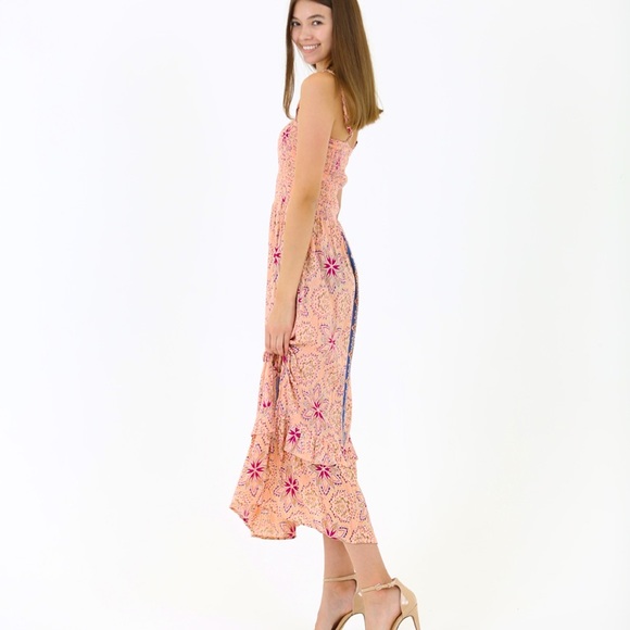 Pink Paisley Floral Smocked Boho Maxi Dress - Picture 5 of 5